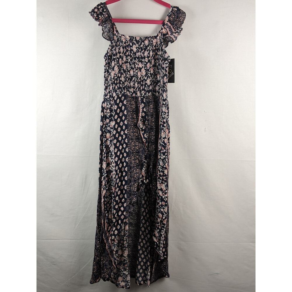 Romper Ruffle Smocked Walk Through Navy Floral Dress Art Class M 7/8 Pink Flower - Picture 4 of 9